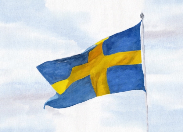 Postkarte DIN-A5 Aquarell Maritim Kunst Druck Kunstdruck Nordsee Dänemark Danmark Denmark Flagge Fahne